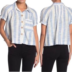 We The Free Free People Away At Sea Striped Top Size XS White Blue